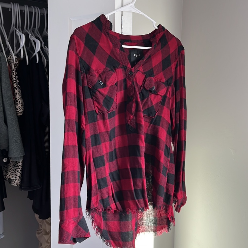 Rails Revolve Red Flannel Half-Button Up, Worn On… - image 2